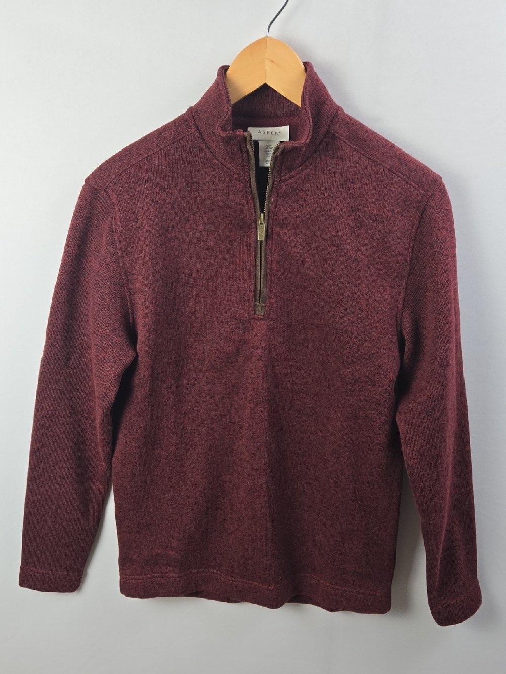 Aspen Quarter‎ Zip Pullover Mens Sz S Fleece Lined Marled Knit Maroon Casual